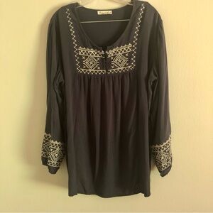 Vintage Pleasant Shade Plus Size Navy Blue Embroidered Peasant Blouse